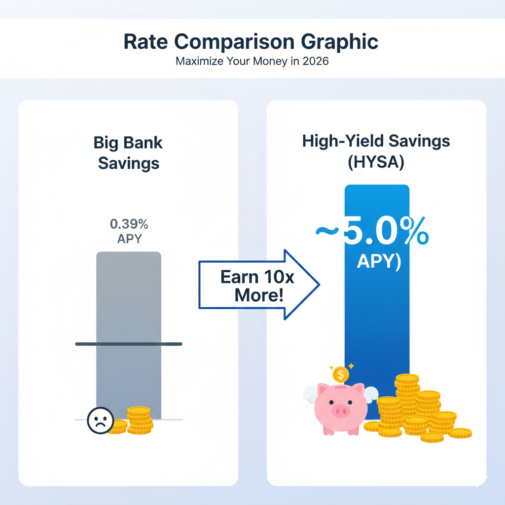 Top High-Yield Savings Accounts (HYSA) for 2026: How to Earn 5% on Your Cash rate comparison graphic